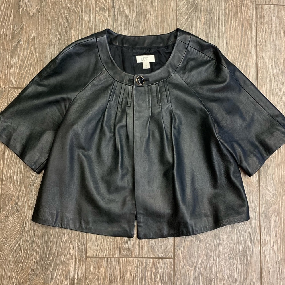 AnnTaylor Loft Cropped Short Sleeve Leather Jacket